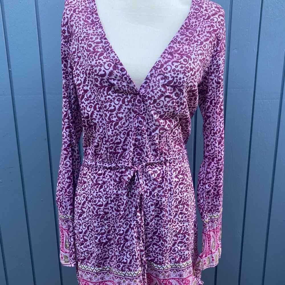 Athleta Laguna Plum Paisley Long Sleeve Drawstring Cover up